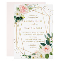 Geometric Blush Gold Floral Wedding Invitation