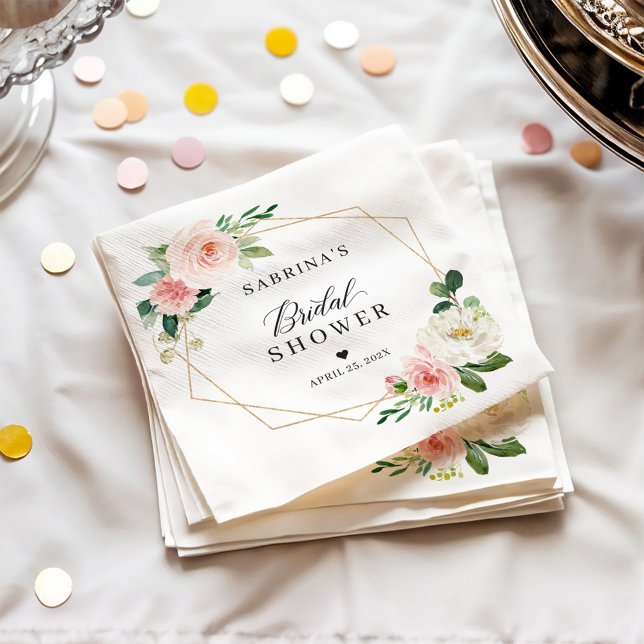Geometric Blush Pink Floral Bridal Shower Napkins (Creator Uploaded)