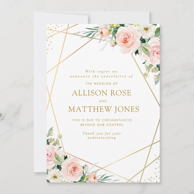geometric blush pink floral canceled wedding card (Front)