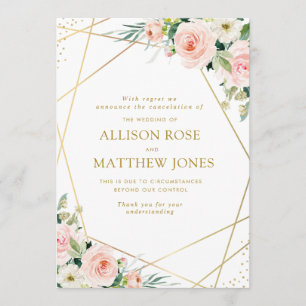 geometric blush pink floral canceled wedding card