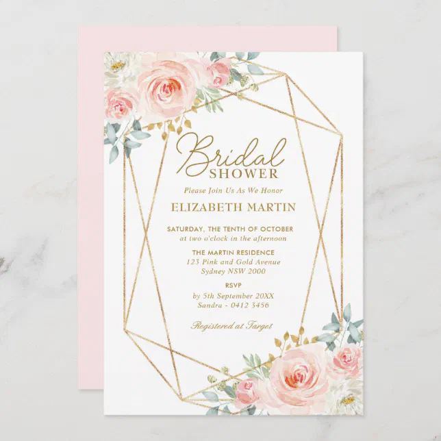 Geometric Blush Pink Gold Floral Bridal Shower Invitation Zazzle 2013