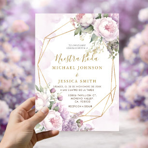 Geometric Blush Pink Nuestra Boda Spanish Wedding Invitation