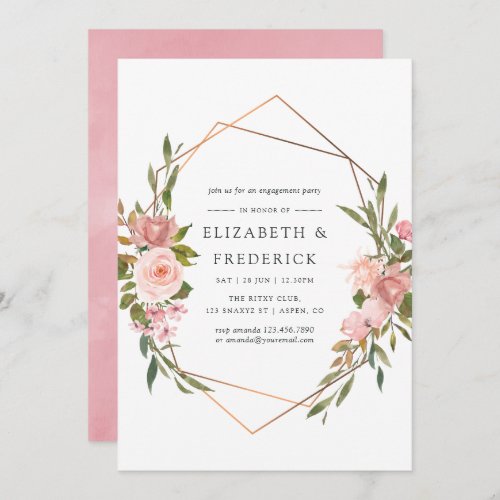 Geometric Blush Pink  Rose Gold Engagement Party Invitation