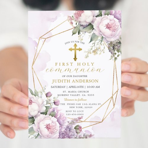 Geometric Blush Pink Roses First Holy Communion 
