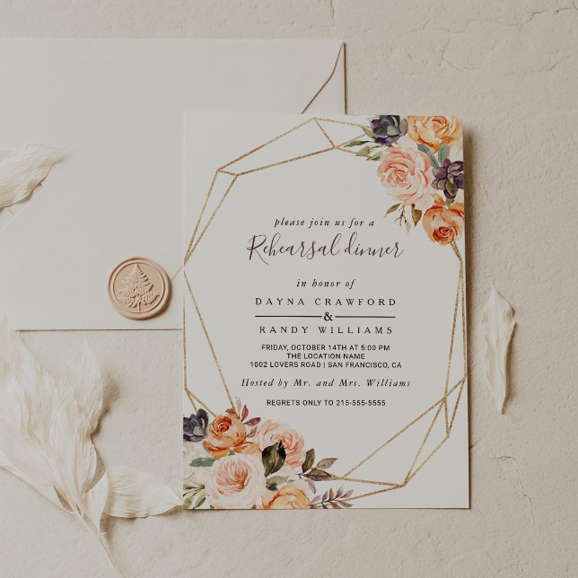 Geometric Blush Purple Floral Rehearsal Dinner Invitation (Creator Uploaded)