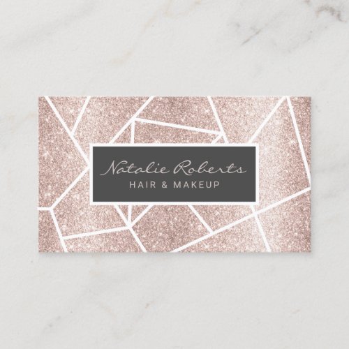 Geometric Blush Rose Gold Glitter Beauty Salon Business Card