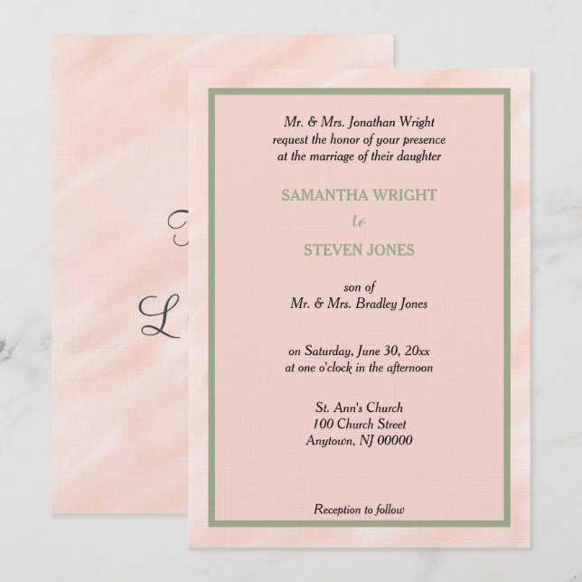Geometric Blush Sage Green Watercolor Wedding Invitation (Front/Back)