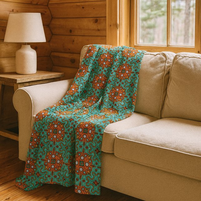 Geometric Bohemian Moroccan Mandala Art Pattern Fleece Blanket (Creator Uploaded)