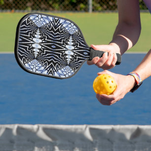  Geometric Boho Blue And Black Pattern Cool Unique Pickleball Paddle