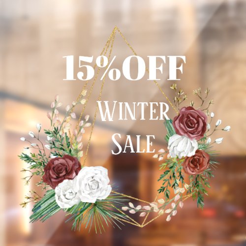 geometric boho burgundy floral wreath winter sale  window cling