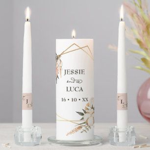 Geometric Boho Floral Wedding Unity Candle Set
