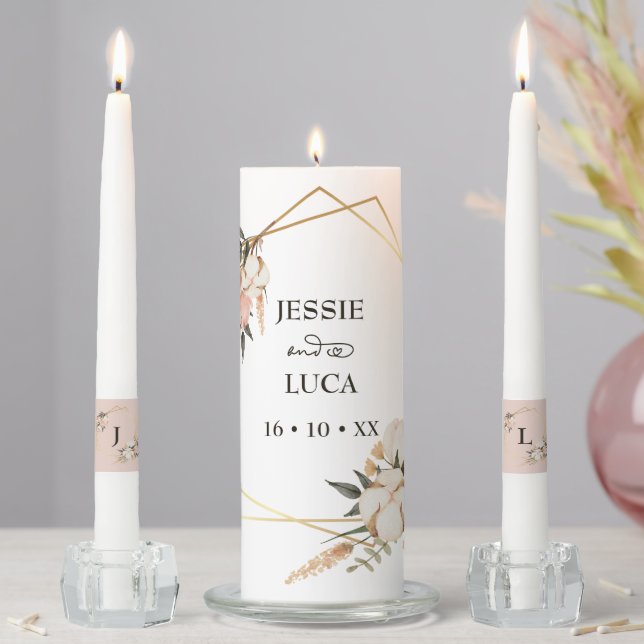 Geometric Boho Floral Wedding Unity Candle Set (In Situ)