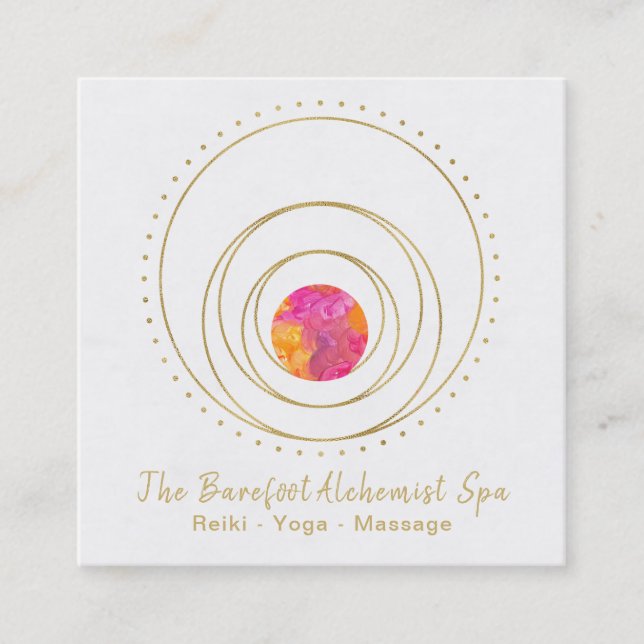 *~*  Geometric Boho Gold Sacred Geometry Lunar Square Business Card (Front)