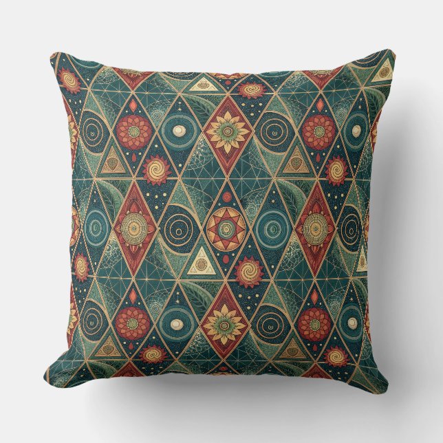 Geometric Boho Mandala Triangle Design Pattern Art Throw Pillow (Front)