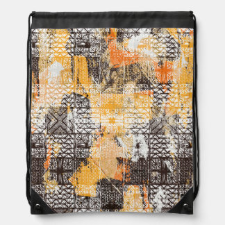 Geometric Boho Tribal Distressed Pattern Drawstring Bag