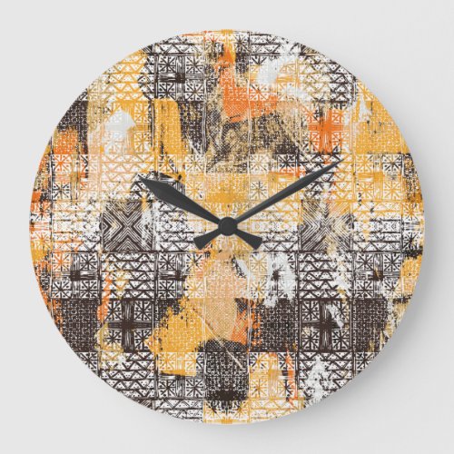 Geometric Boho Tribal Distressed Pattern Large Clock