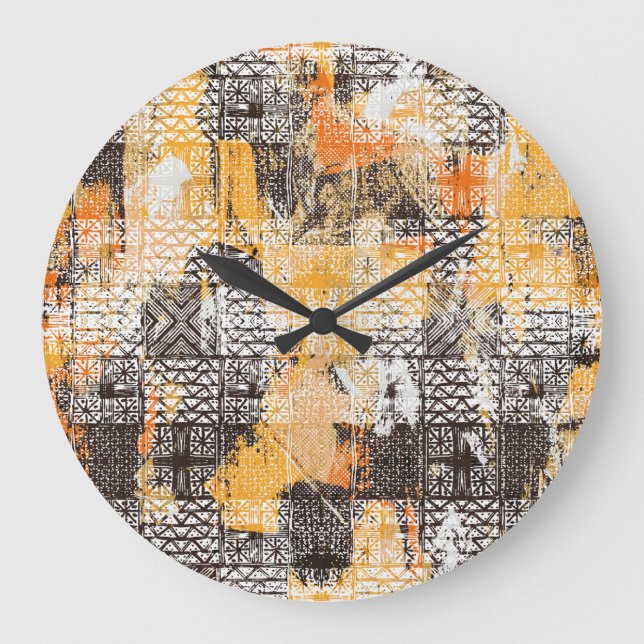 Geometric Boho Tribal Distressed Pattern Large Clock (Front)