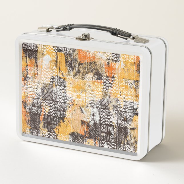 Geometric Boho Tribal Distressed Pattern Metal Lunch Box (Front)