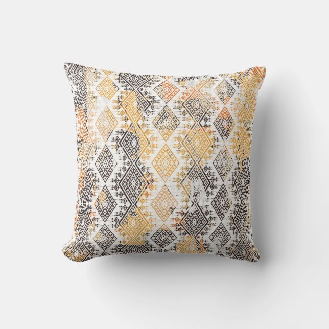 Geometric Boho Tribal: Distressed Pattern. Throw Pillow (Front)