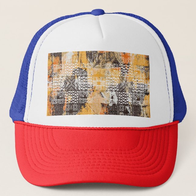 Geometric Boho Tribal Distressed Pattern Trucker Hat (Front)