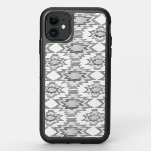 Geometric Boho Watercolor Pattern Grey White OtterBox Symmetry iPhone 11 Case