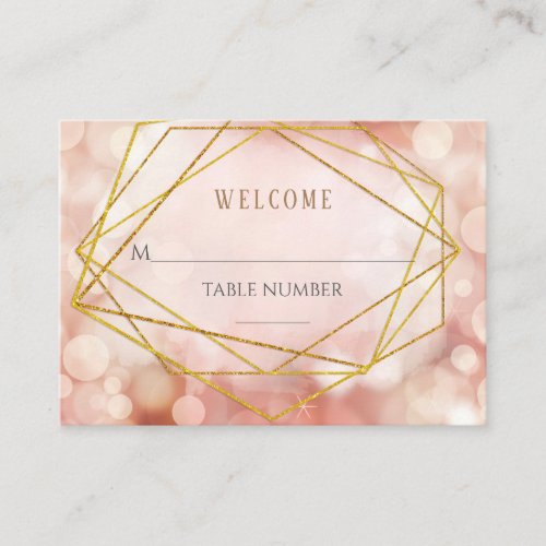 Geometric Bokeh Pink Wedding Table Place Cards