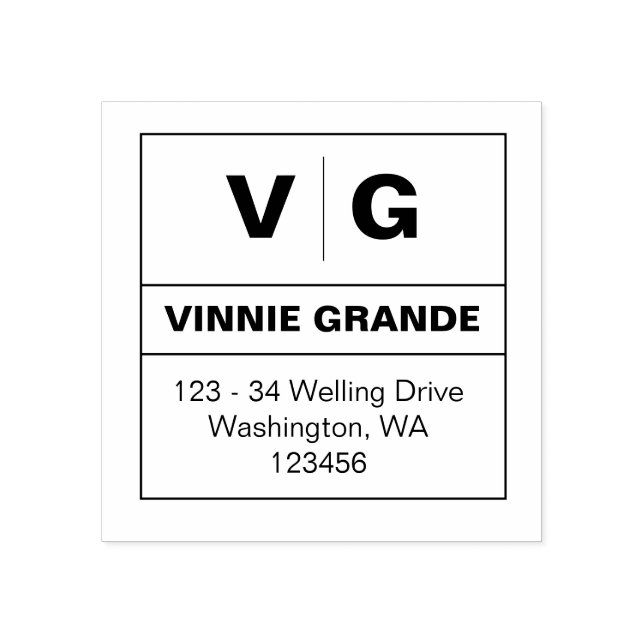 Geometric Bold Monogram Return Address Square Rubber Stamp (Imprint)