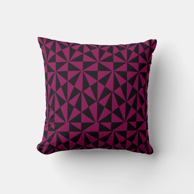 Geometric Bold Retro Funky Black Magenta Throw Pillow (Front)