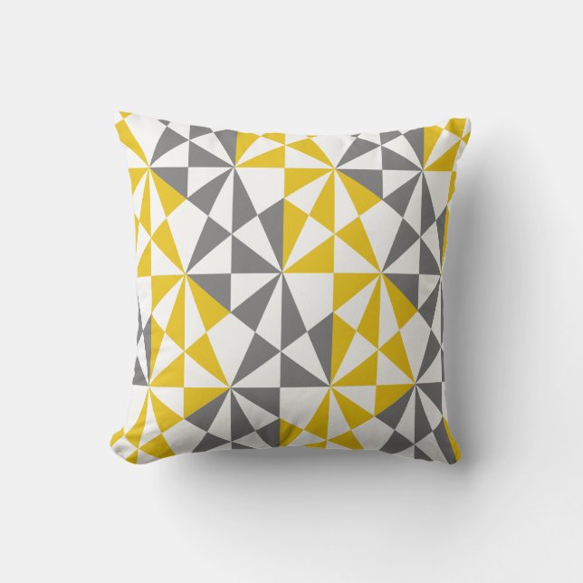 Geometric Bold Retro Funky Mustard Yellow Grey Throw Pillow (Front)