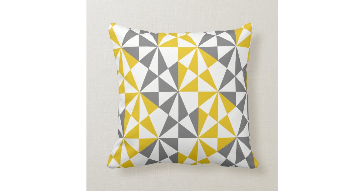 Geometric Bold Retro Funky Mustard Yellow Grey Throw Pillow