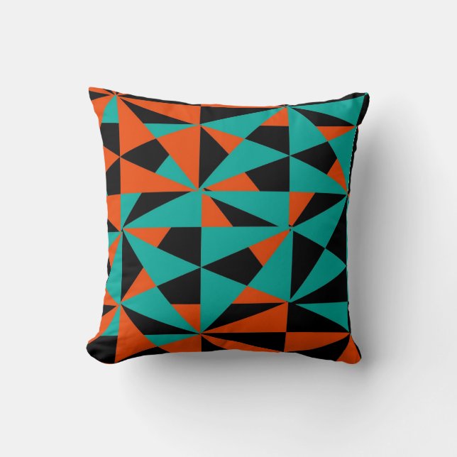 Geometric Bold Retro Funky Orange Black Teal Throw Pillow (Front)