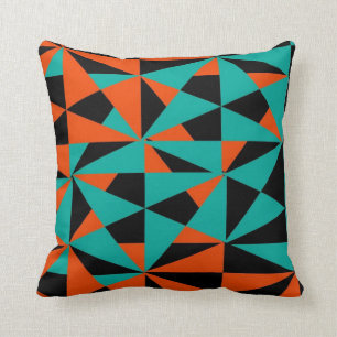 Geometric Bold Retro Funky Orange Black Teal Throw Pillow