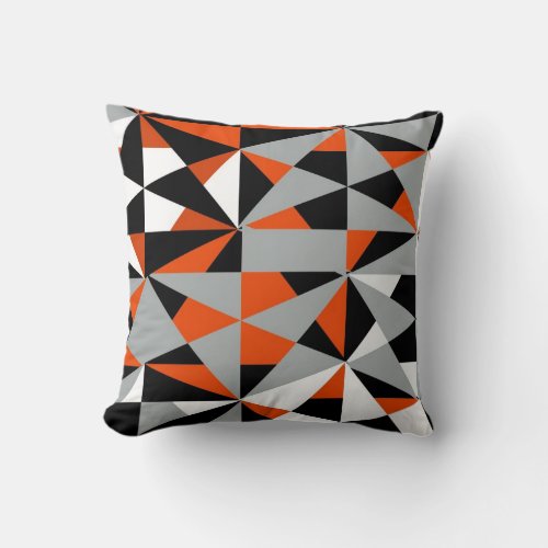 Geometric Bold Retro Funky Orange Black White Throw Pillow