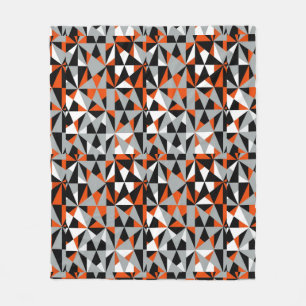 Geometric Bold Retro Funky Orange Grey Black White Fleece Blanket