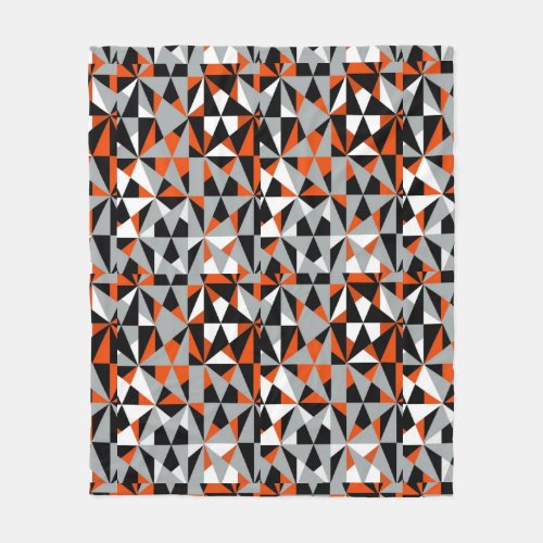 Geometric Bold Retro Funky Orange Grey Black White Fleece Blanket