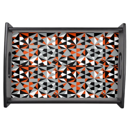 Geometric Bold Retro Funky Orange Grey Black White Serving Tray