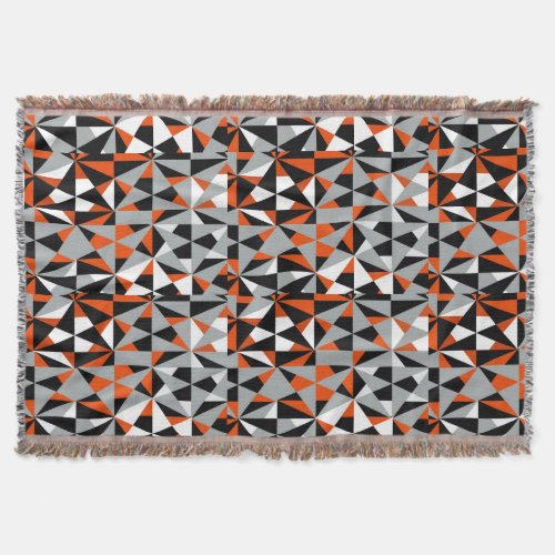 Geometric Bold Retro Funky Orange Grey Black White Throw Blanket