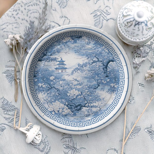 Geometric Border Chinoiserie Pattern ID1094 Paper Plates (Creator Uploaded)