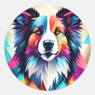 Geometric Border Collie Dog Classic Round Sticker
