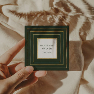 Geometric Border Green Salon Hairstylist Elegant Square Business Card