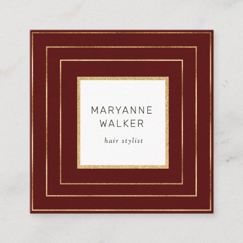 geometric border red salon hairstylist elegant square business card