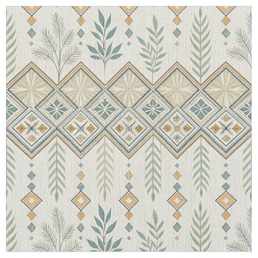 Geometric Botanical Folk Art Seamless Pattern Fabric