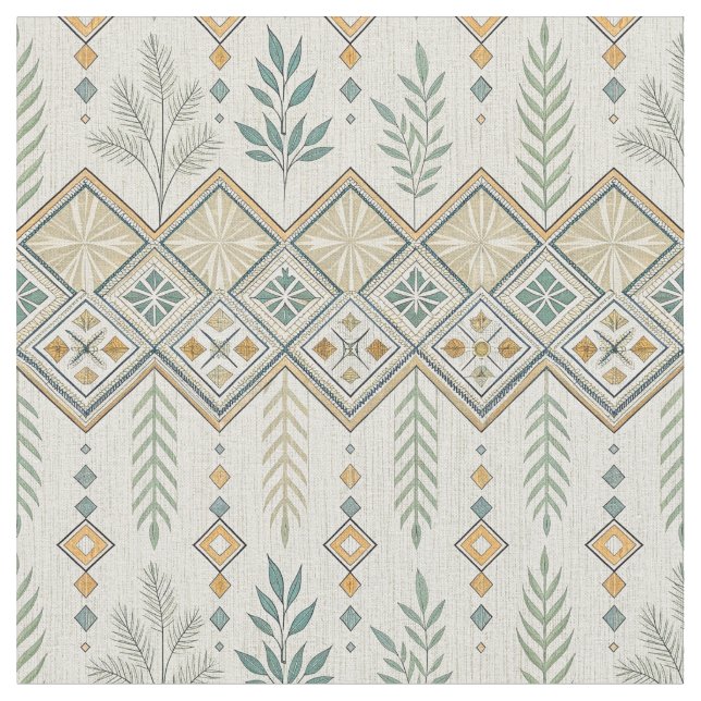 Geometric Botanical Folk Art Seamless Pattern Fabric (Close Up)