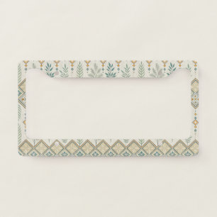 Geometric Botanical Folk Art Seamless Pattern License Plate Frame