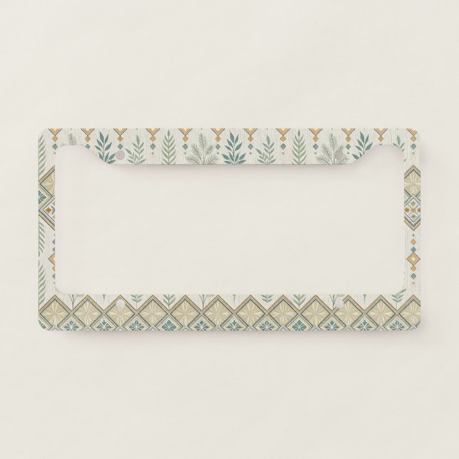 Geometric Botanical Folk Art Seamless Pattern License Plate Frame (Front)