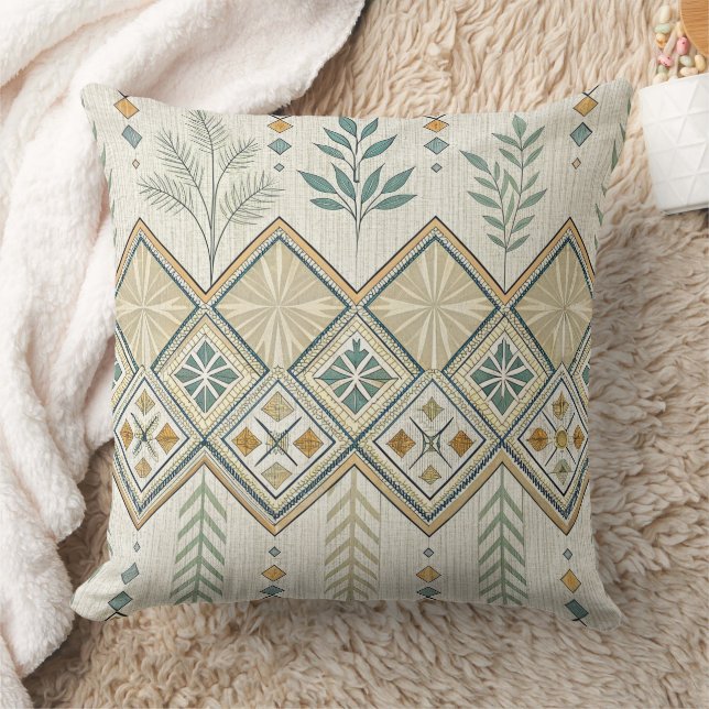 Geometric Botanical Folk Art Seamless Pattern Throw Pillow (Blanket)