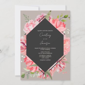 Geometric Botanical Pink Floral Wedding Invitation by JillsPaperie at Zazzle