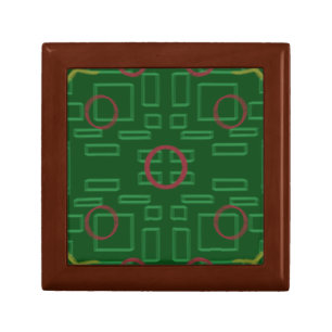Geometric Box on Green Wooden Jewelry Keepsake Box