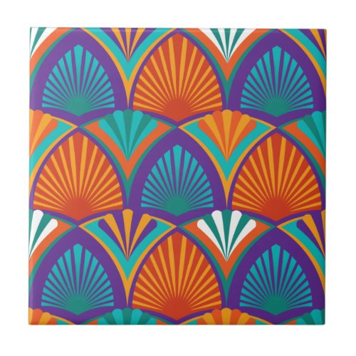 Geometric bright pattern with palm leaves flowers ceramic tile