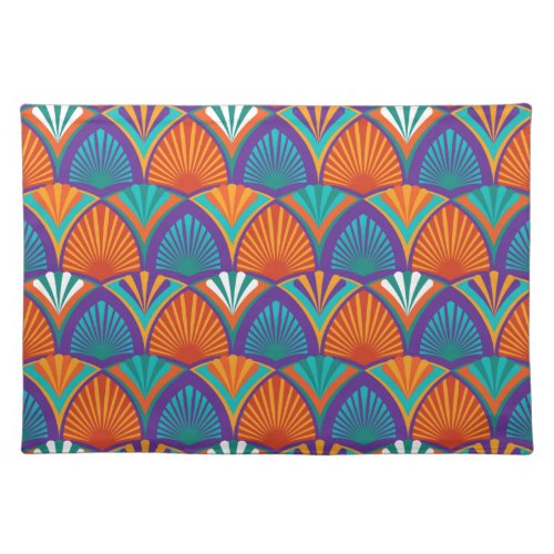 Geometric bright pattern with palm leaves flowers cloth placemat